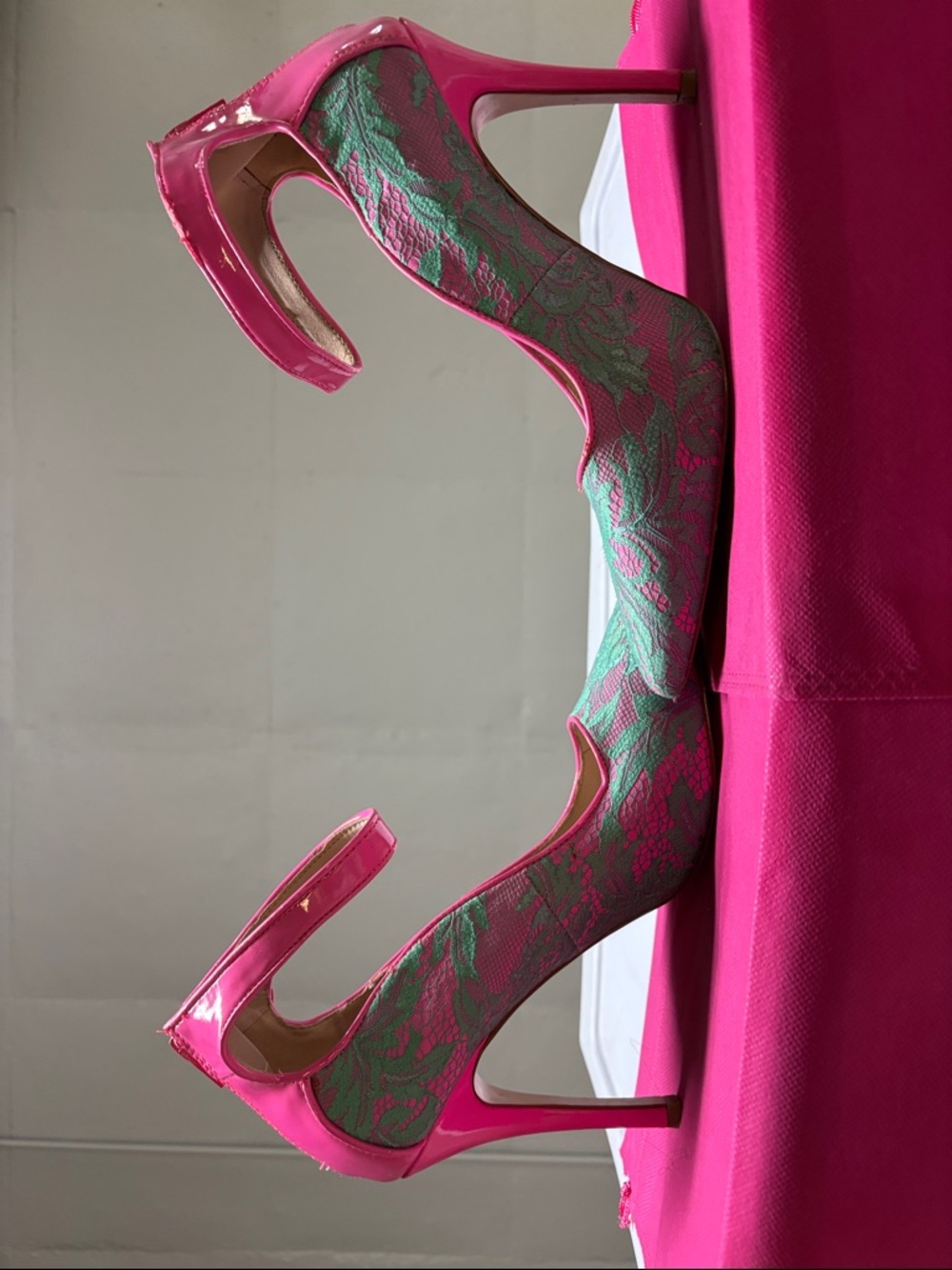 Pink Lace Overlay High Heel Pumps - Women's Stylish Evening Shoe